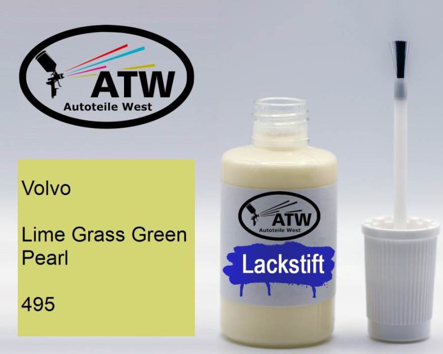 Volvo, Lime Grass Green Pearl, 495: 20ml Lackstift, von ATW Autoteile West.